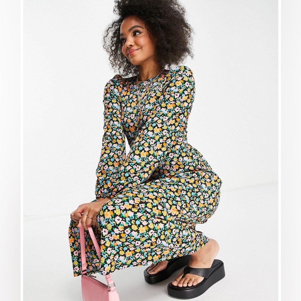 Asos mini floral long sleeve maxi dress size 2